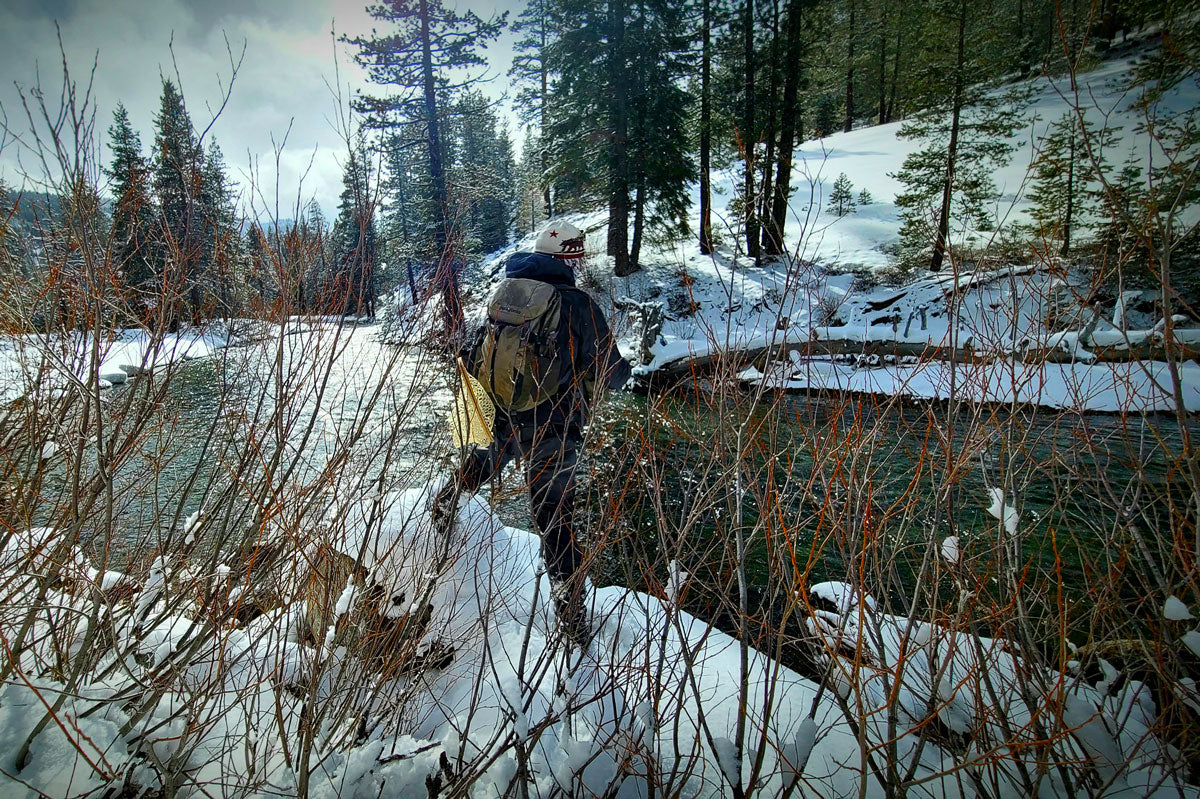 Fishing in the snow in March on the Truckee River