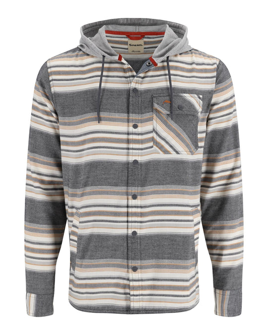 Simms Santee Flannel Hoody- Black/Slate Blanket Stripe